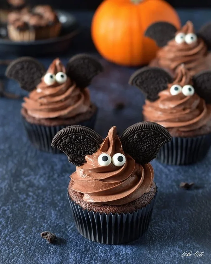 Delicious Bat Cupcake decorated for Halloween celebrations.