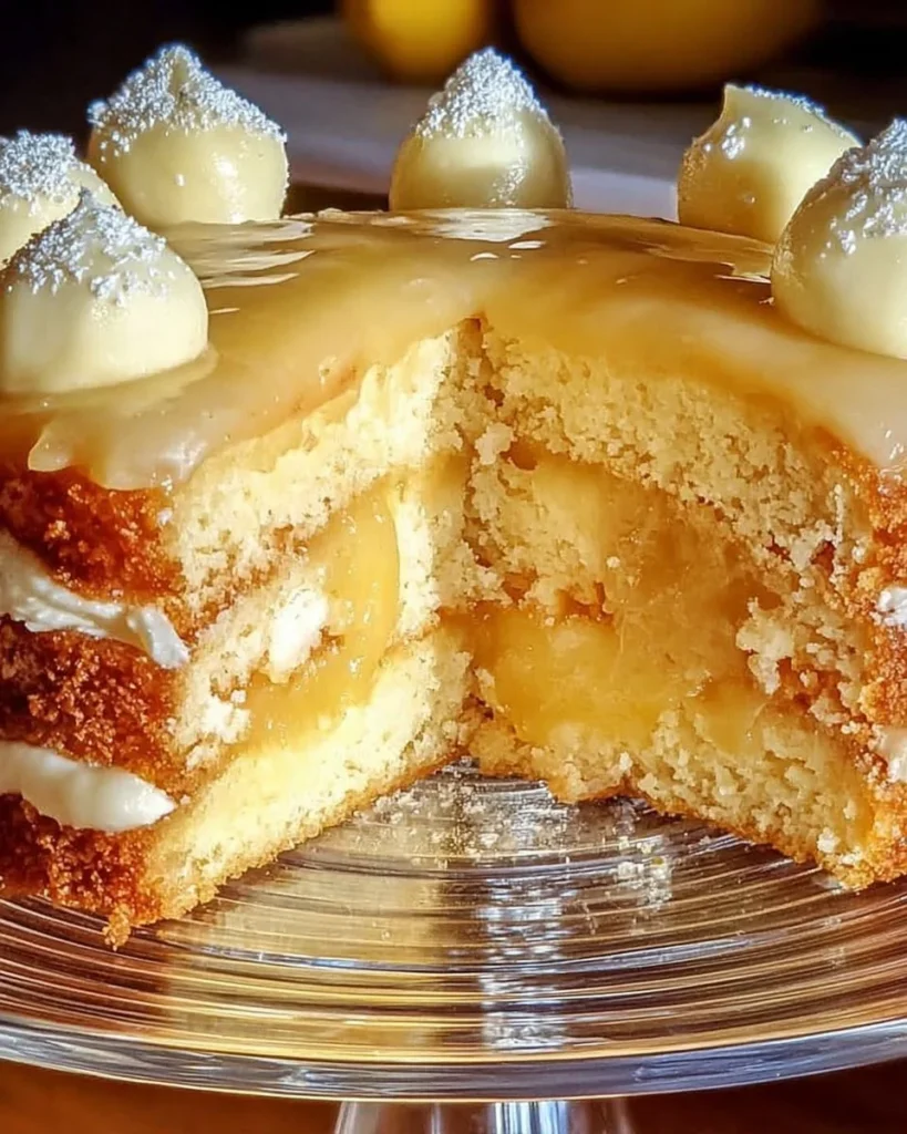 Juicy Pineapple Heaven Cake topped with fresh pineapples and cream