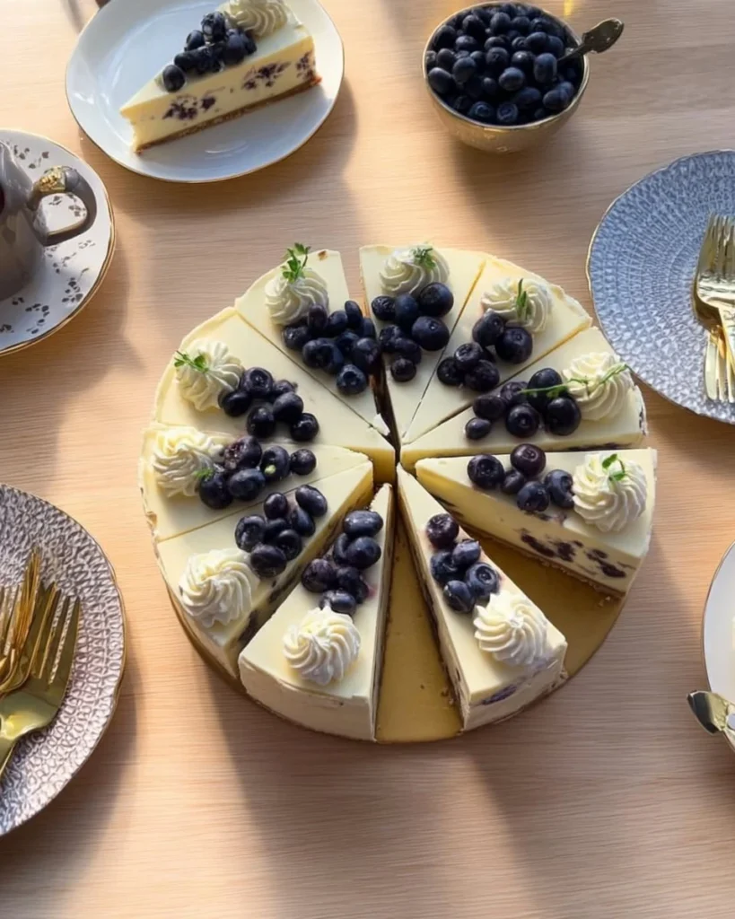 Delicious no bake blueberry pie garnished with fresh blueberries