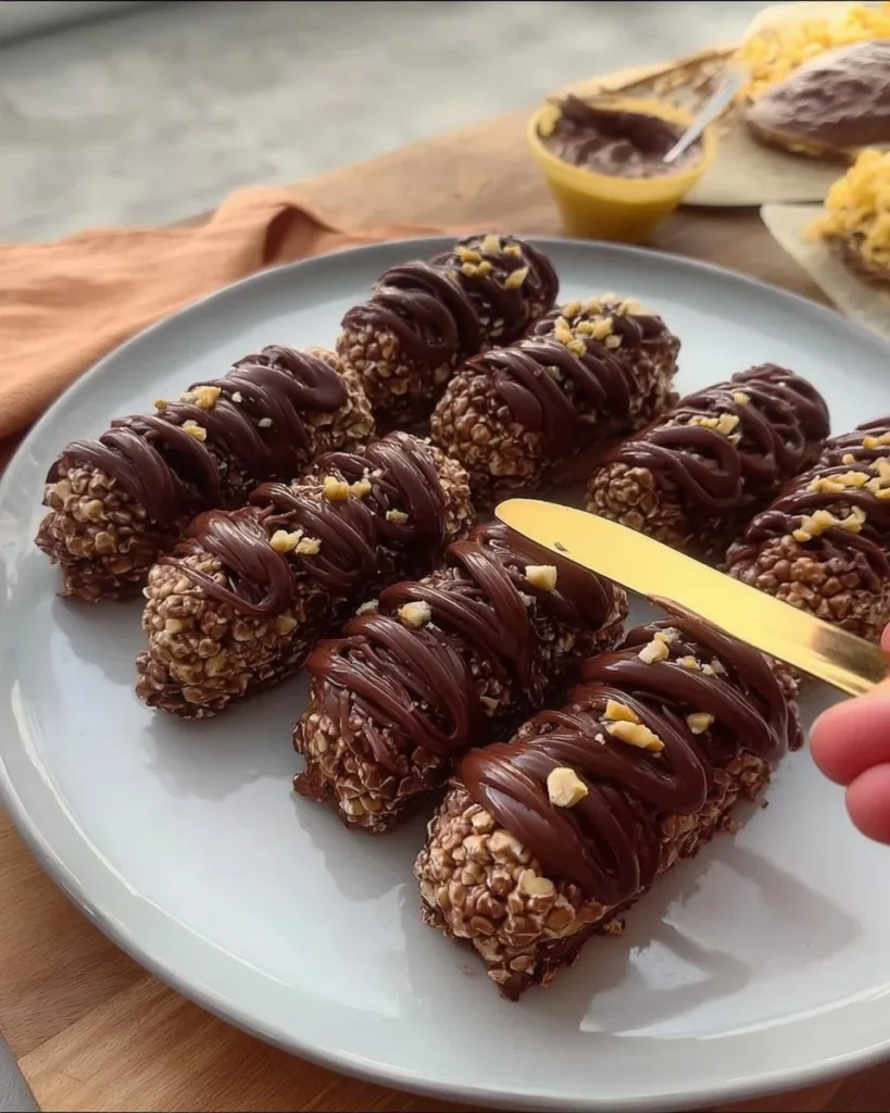 No Bake Ferrero Rocher Dessert topped with chocolate and hazelnuts