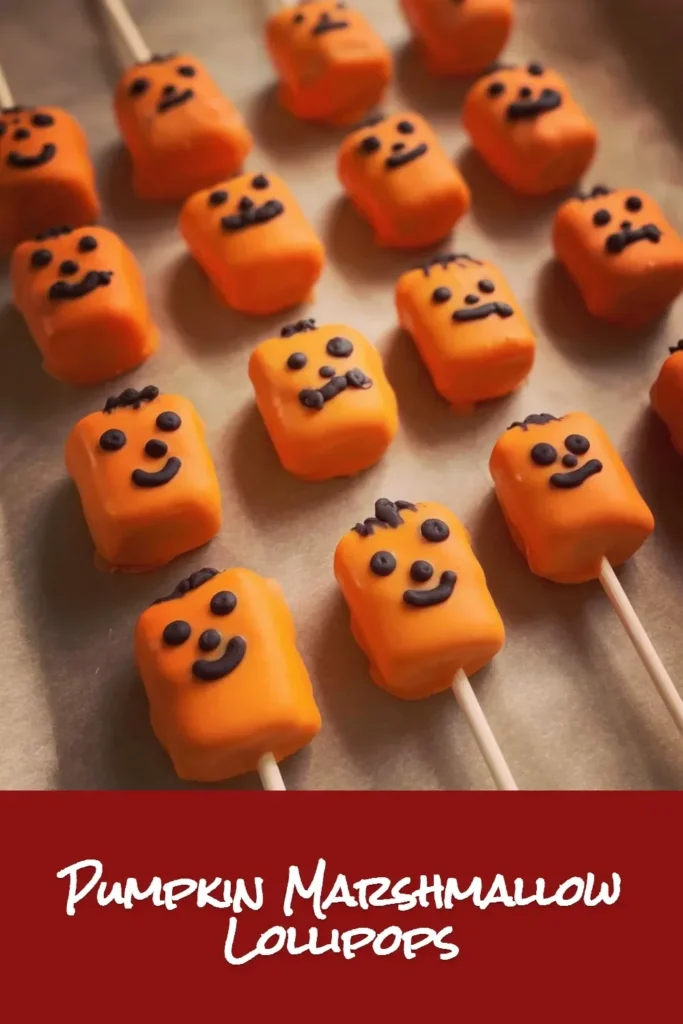 Delicious Pumpkin Marshmallow Lollipops decorated for the fall season