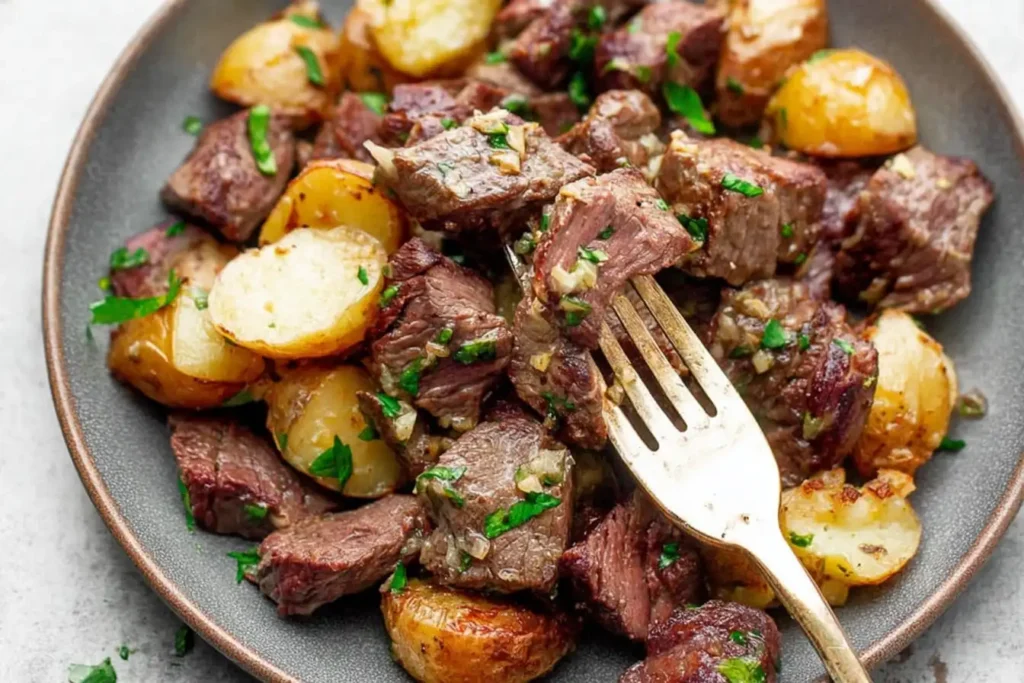 15-Minute Garlic Butter Steak Bites & Potatoes
