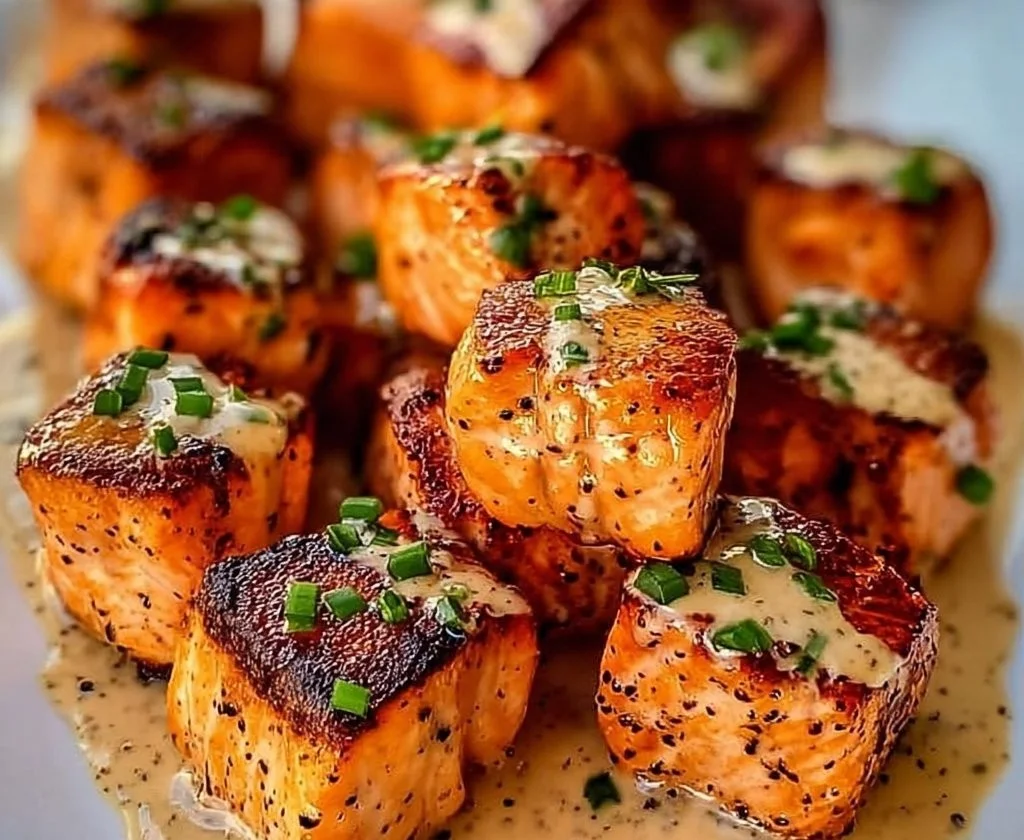 Crispy and flavorful Bang Bang Salmon Bites served as a delicious appetizer.