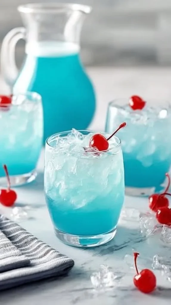 Blue Hawaiian Lemonade served in a glass with tropical garnishes.