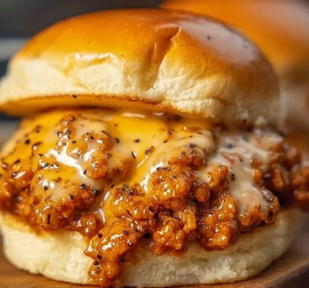 Cajun Chicken Sloppy Joes served on a plate with fresh toppings.