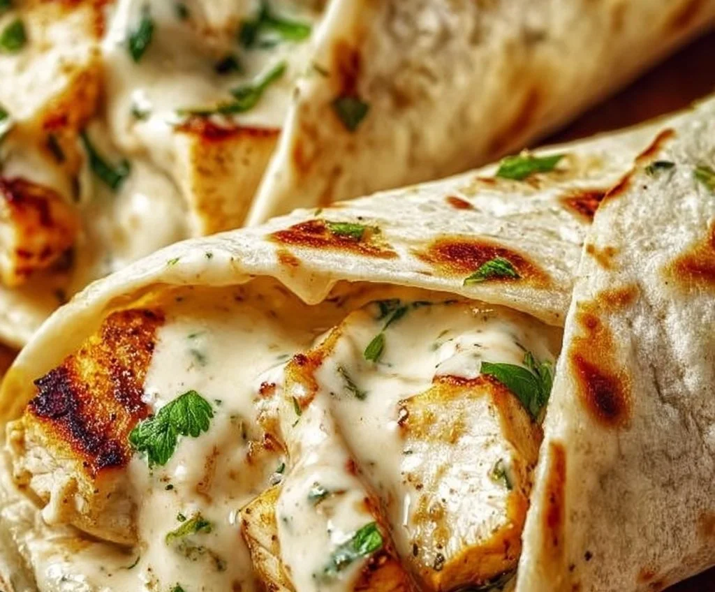 Delicious cheesy garlic chicken wraps ready to eat