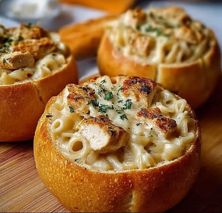 Chicken Alfredo Garlic Bread Bowls