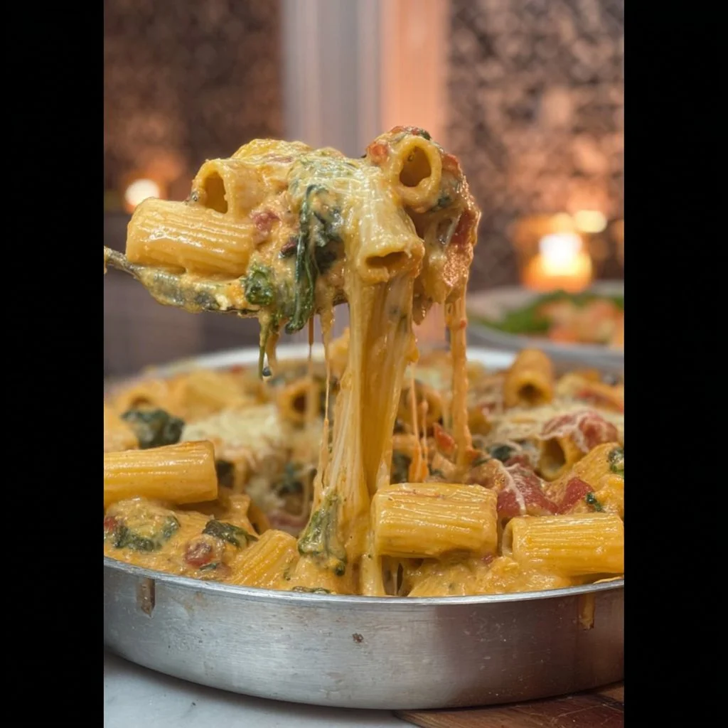 Delicious creamy pasta served in a bowl with garnish