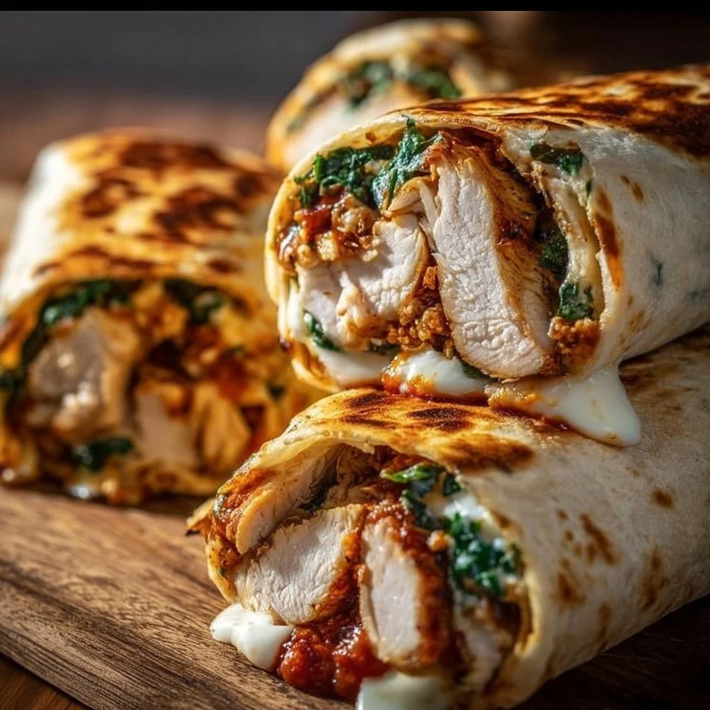 Crispy air fryer chicken and mozzarella wraps plated and ready to eat
