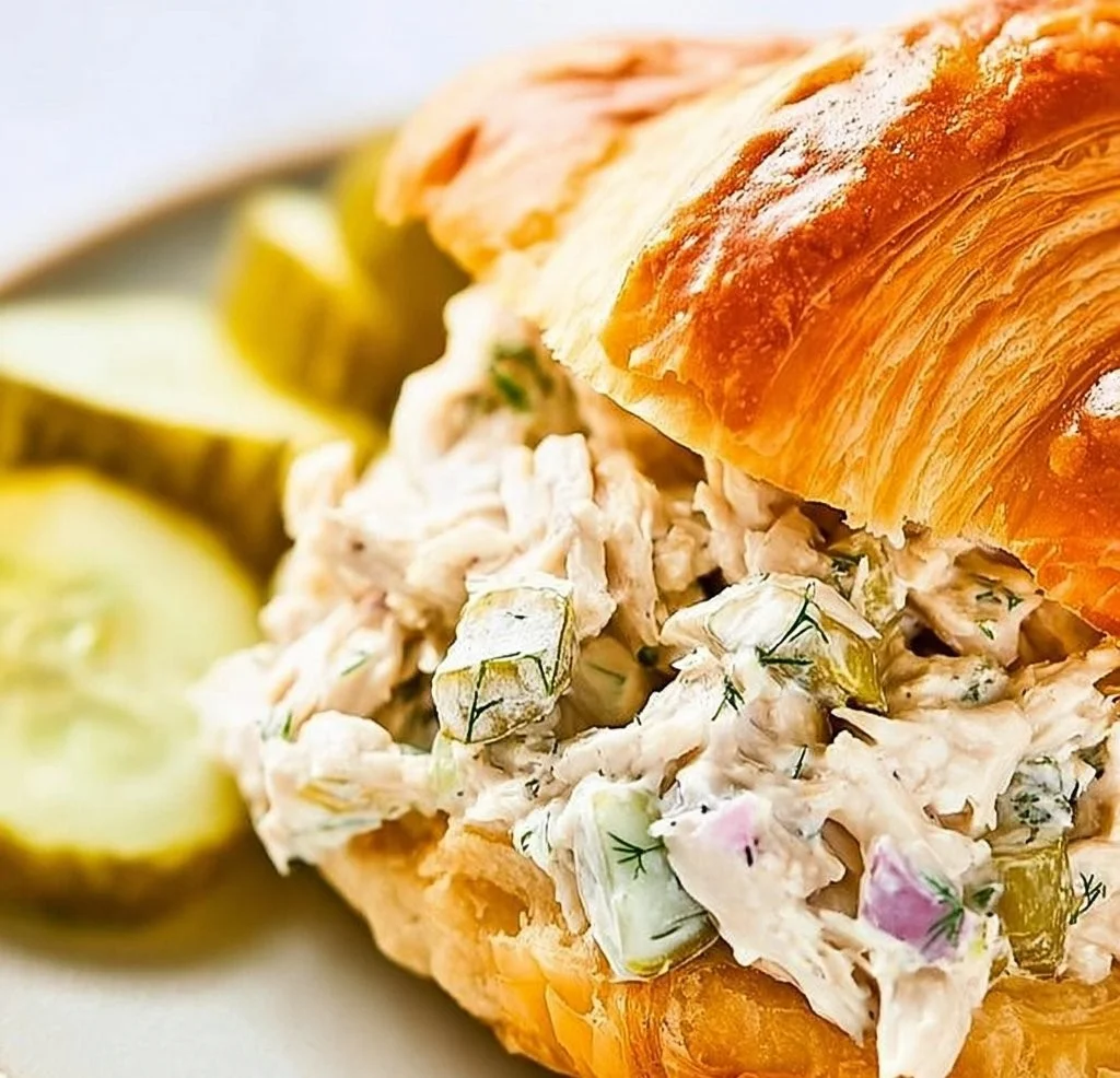 Delicious Dill Pickle Chicken Salad served in a bowl with fresh ingredients.