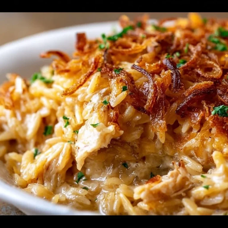 French Onion Chicken Orzo Casserole