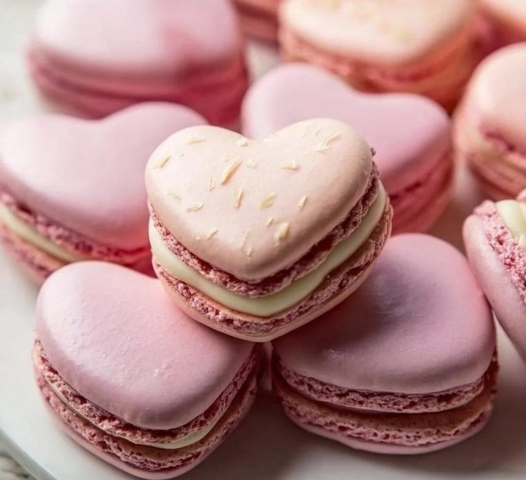 Delicious heart-shaped macarons in vibrant colors for celebrating love.
