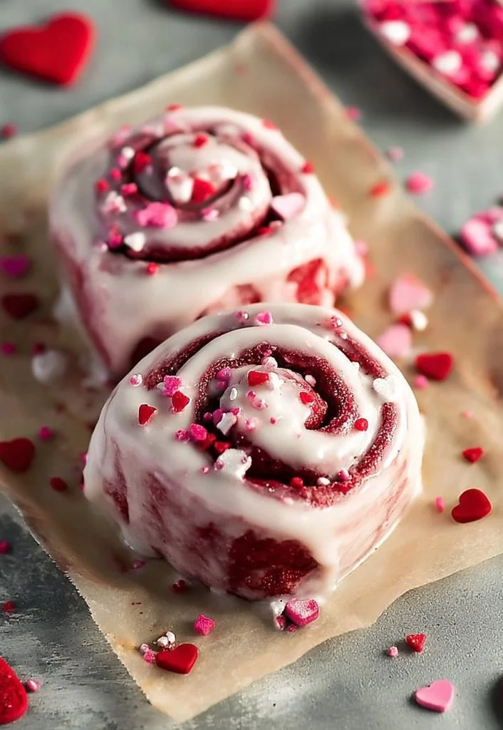 Red Velvet Valentine’s Day Cinnamon Rolls