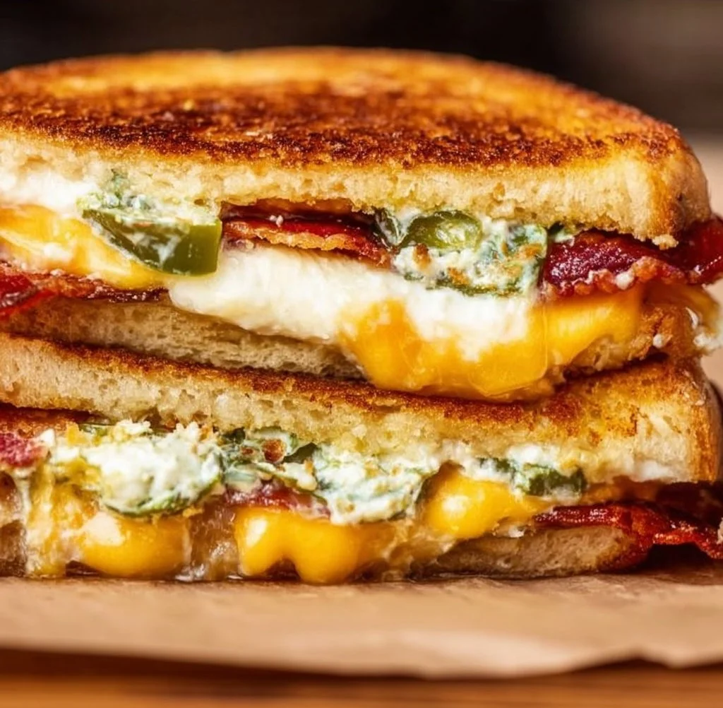 Delicious roasted jalapeno popper grilled cheese sandwich with melted cheese