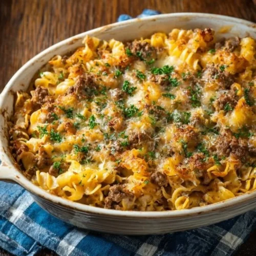 Delicious Amish Country Casserole served in a rustic dish
