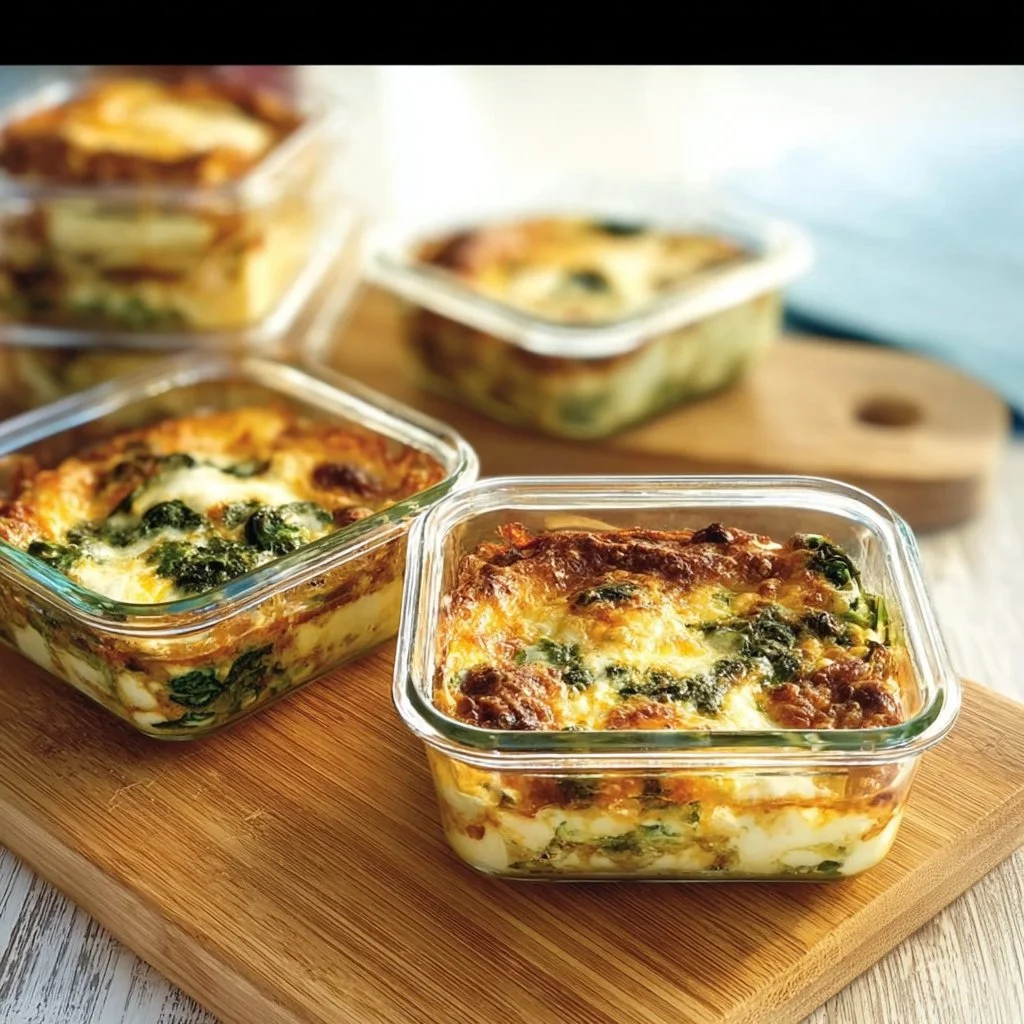 Baked spinach and cheese egg cups served on a plate, perfect for breakfast.
