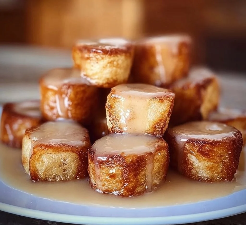Delicious Cinnamon Roll French Toast Bites served on a plate