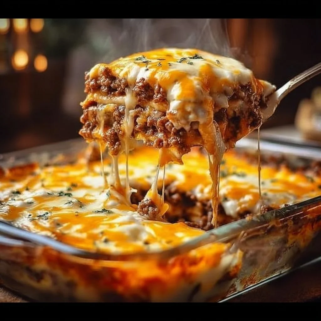 Delicious cattle drive casserole served in a rustic dish, perfect for family meals.