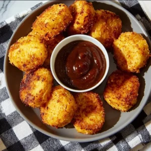 Easy baked chicken nuggets made with canned chicken on a plate