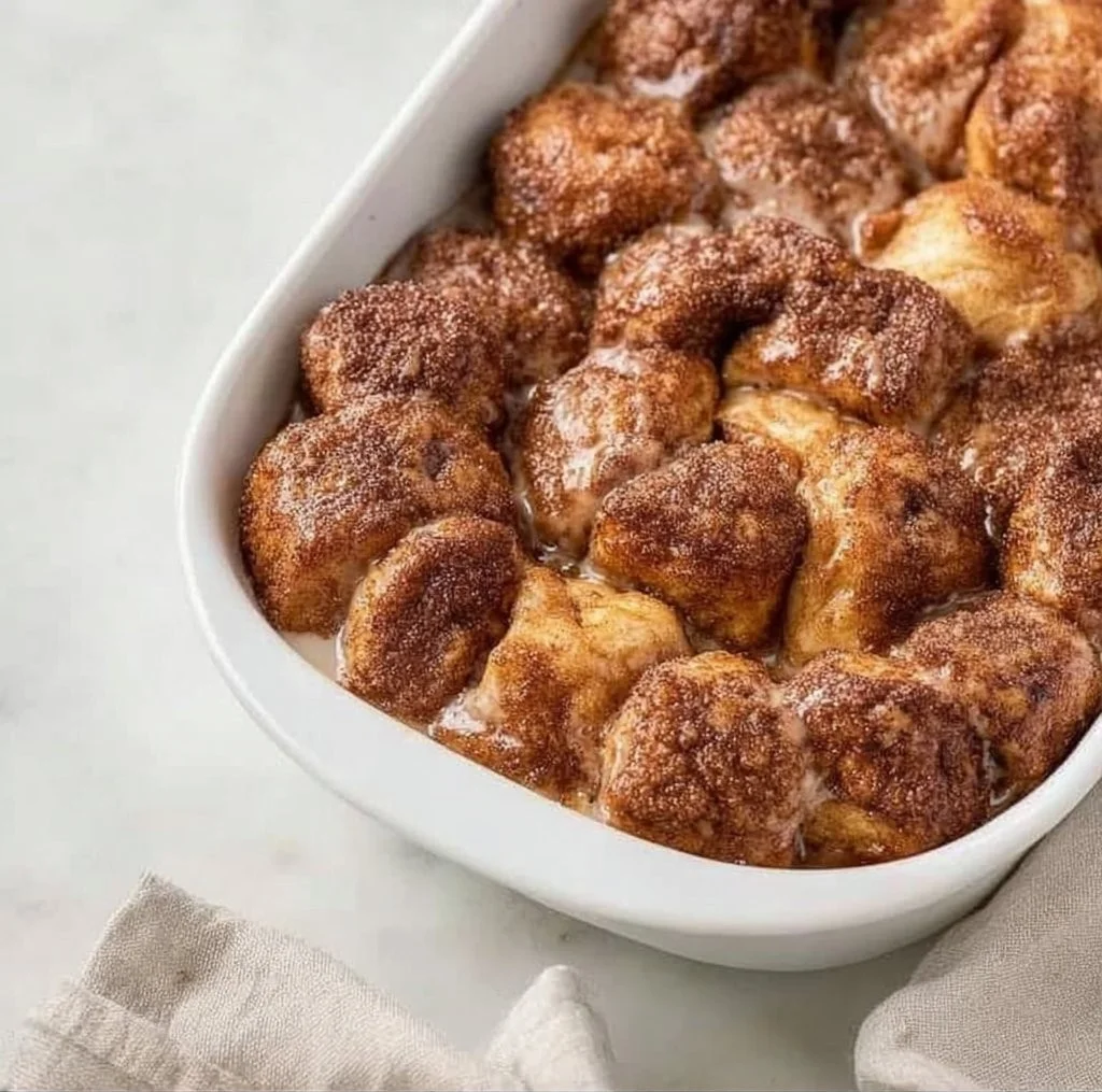 Freshly baked easy monkey bread with cinnamon and sugar topping