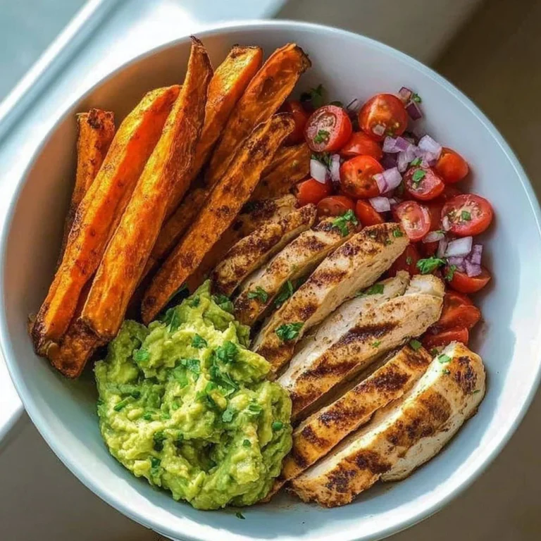 Grilled Herb Chicken Bowl with Sweet Potato Fries & Avocado Salsa