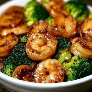 Plate of high-protein honey garlic shrimp garnished with green onions