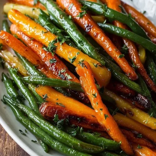 Delicious honey glazed carrots and green beans served as a colorful side dish