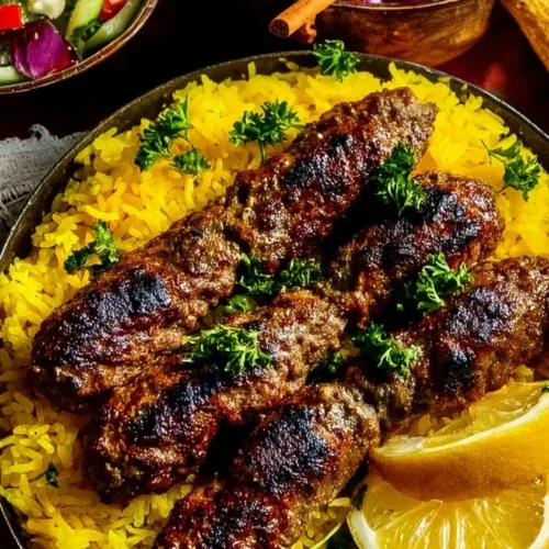 Juicy Middle Eastern kebabs grilled to perfection, served with aromatic spices.