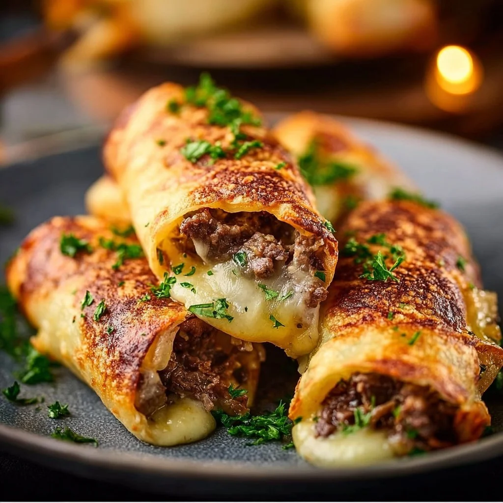 Delicious Keto Philly Cheesesteak Rolls served on a plate