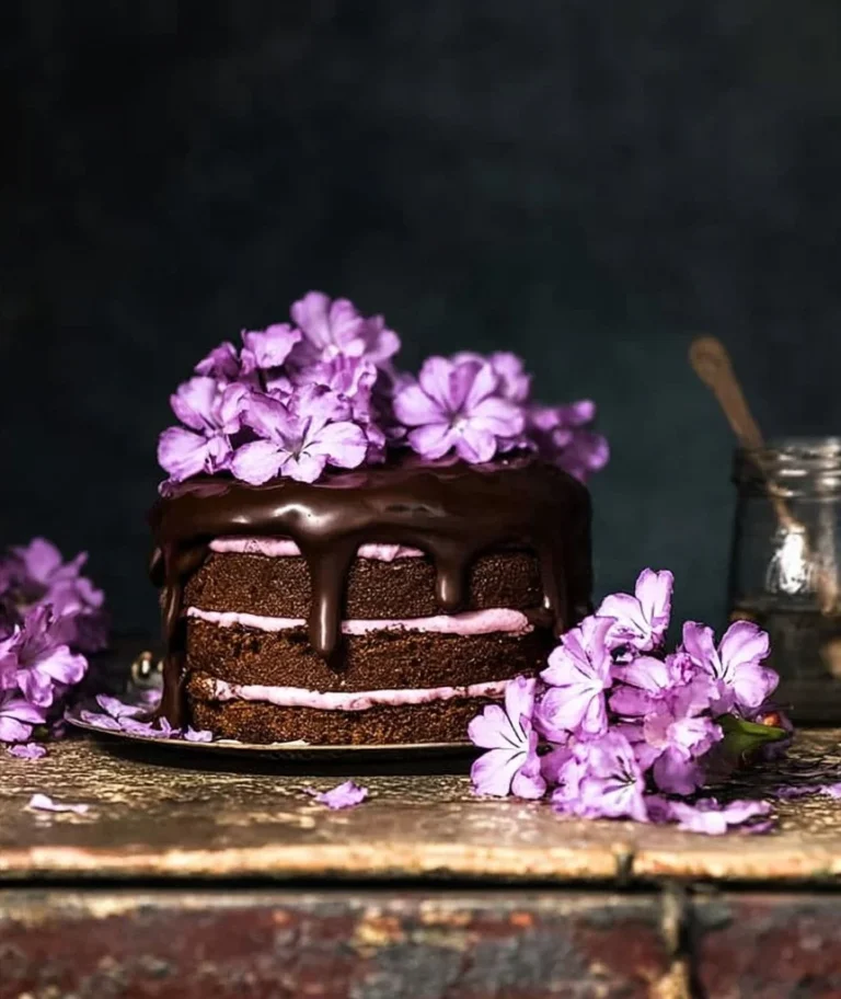 Mini Chocolate Almond Cakes with Blackberry Buttercream and Chocolate Glaze