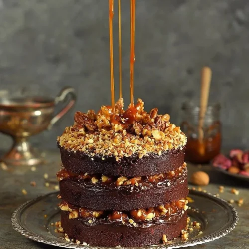 Mini Chocolate Cake with Nutella Ganache and Hazelnut Praline layers
