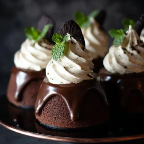 Delicious Mint Chocolate Mini Cakes with a rich chocolate glaze and mint frosting