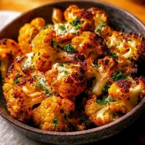 Moroccan Cauliflower with Tahini-Honey dish garnished and ready to serve