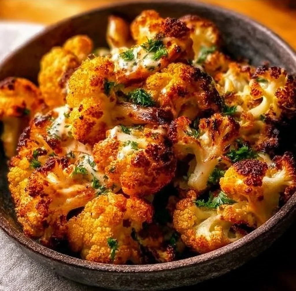 Moroccan Cauliflower with Tahini-Honey dish garnished and ready to serve