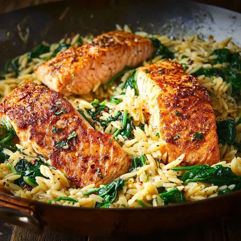 One Skillet Salmon with Lemon Orzo