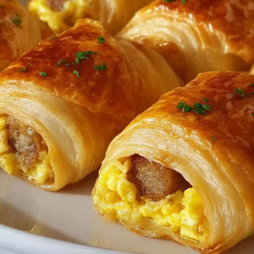 Sausage egg breakfast roll-ups served on a plate, ideal morning snack.