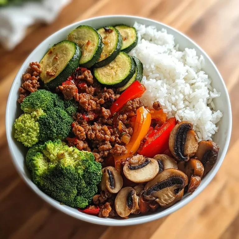 Spicy Ground Beef Stir-Fry Bowl with Garlic Veggies & Steamy Rice