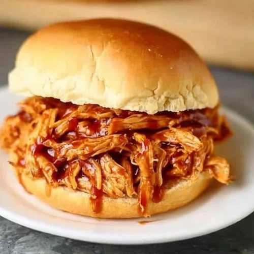 Deliciously tender pulled BBQ chicken cooked in a crockpot