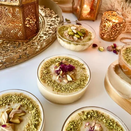 Tunisian time pudding featuring orange blossom and figs, a delightful dessert