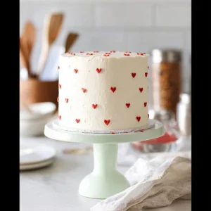 Valentine's Red and White Velvet Cake decorated with heart-shaped designs