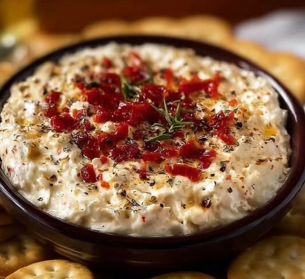 Spicy Alabama Fire Cracker Dip served in a bowl with crackers.