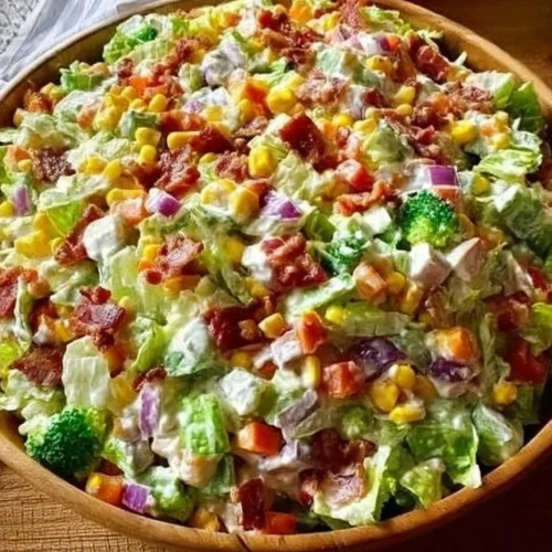 Delicious Turkey Bacon Ranch Chopped Salad with greens and crispy turkey bacon
