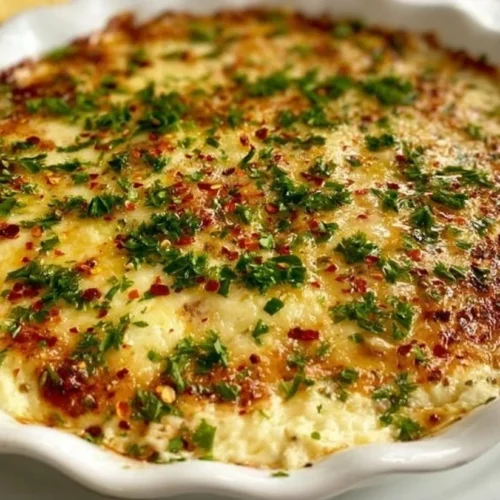 Baked Garlic Bread Dip served with crusty bread slices.