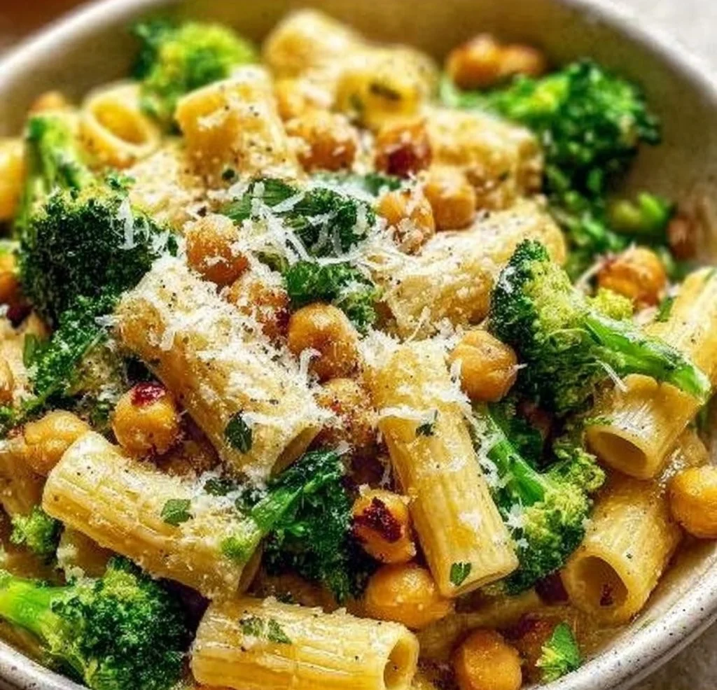 Broccoli Chickpea Pasta with Garlic Olive Oil
