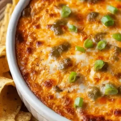 Delicious Buffalo Chicken Dip served in a bowl with tortilla chips