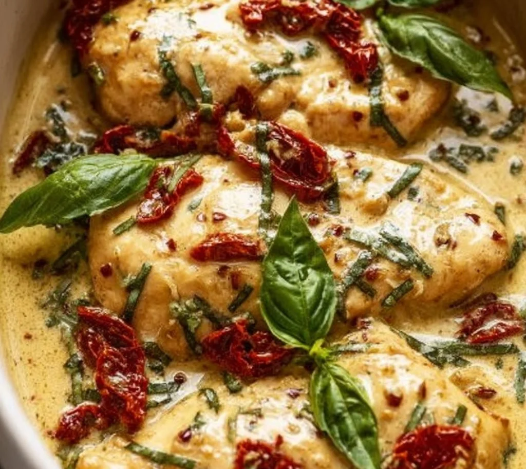 Delicious Crockpot Marry Me Chicken served with fresh herbs and creamy sauce