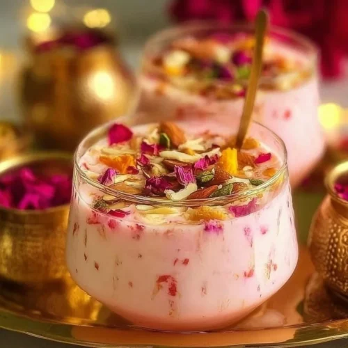 Delicious Rose Rasmalai Falooda served in a festive setting