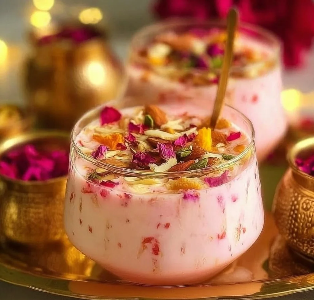 Delicious Rose Rasmalai Falooda served in a festive setting