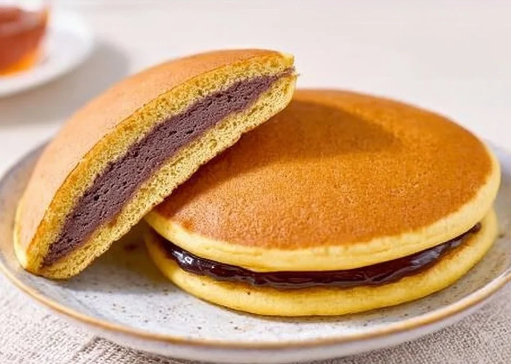 Delicious homemade Dorayaki pancakes filled with red bean paste.