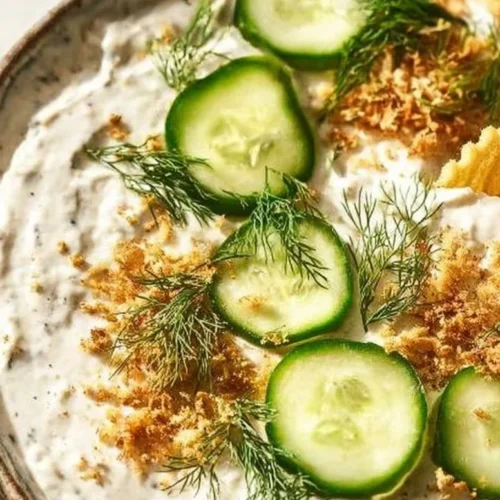 Bowl of easy fried pickle dip with crispy pickles on top